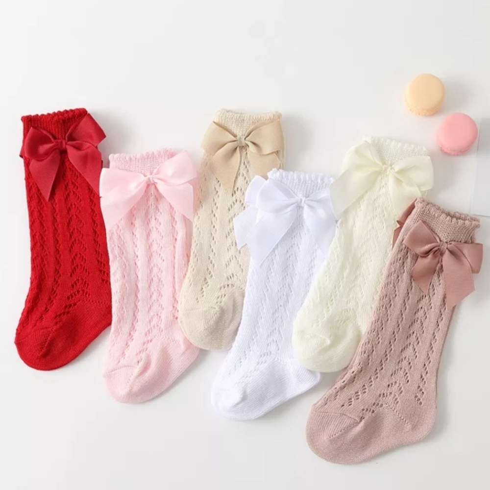 Four 4 Pairs Baby Girl Bow Sock Bundle Size S